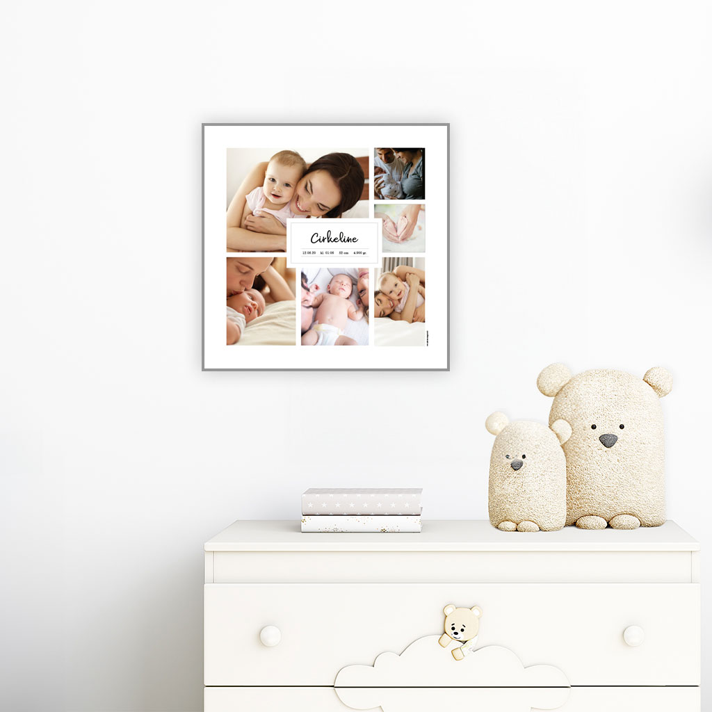 viser kvadratisk fødselstavle med 6 fotos fra www.plakatcompagniet.dk x