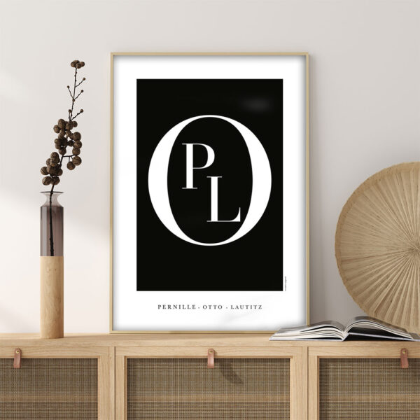 Viser rektangulaer familieplakat. Plads til familiens navne nederst på siden. Sort baggrund. Designet af www.plakatcompagniet.dk x