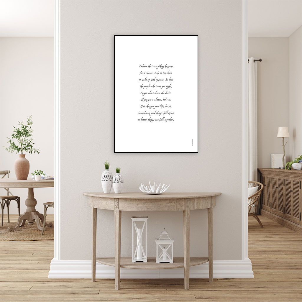 viser citatplakat med angivelse af "Believe-citat" på hvid baggrund fra www.plakatcompagniet.dk